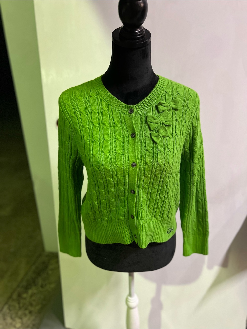 Gilly Hicks Lime Green Cable-Knit Button Cardigan